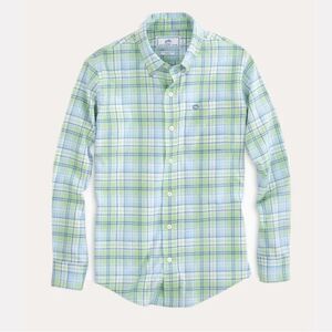 SOUTHERN TIDE Boy’s Surfscoter Blue and Green Plaid Sport Button Down Sz L